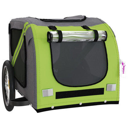 Remolque De Bicicleta Mascotas Hierro Tela Oxford Verde Gris_4