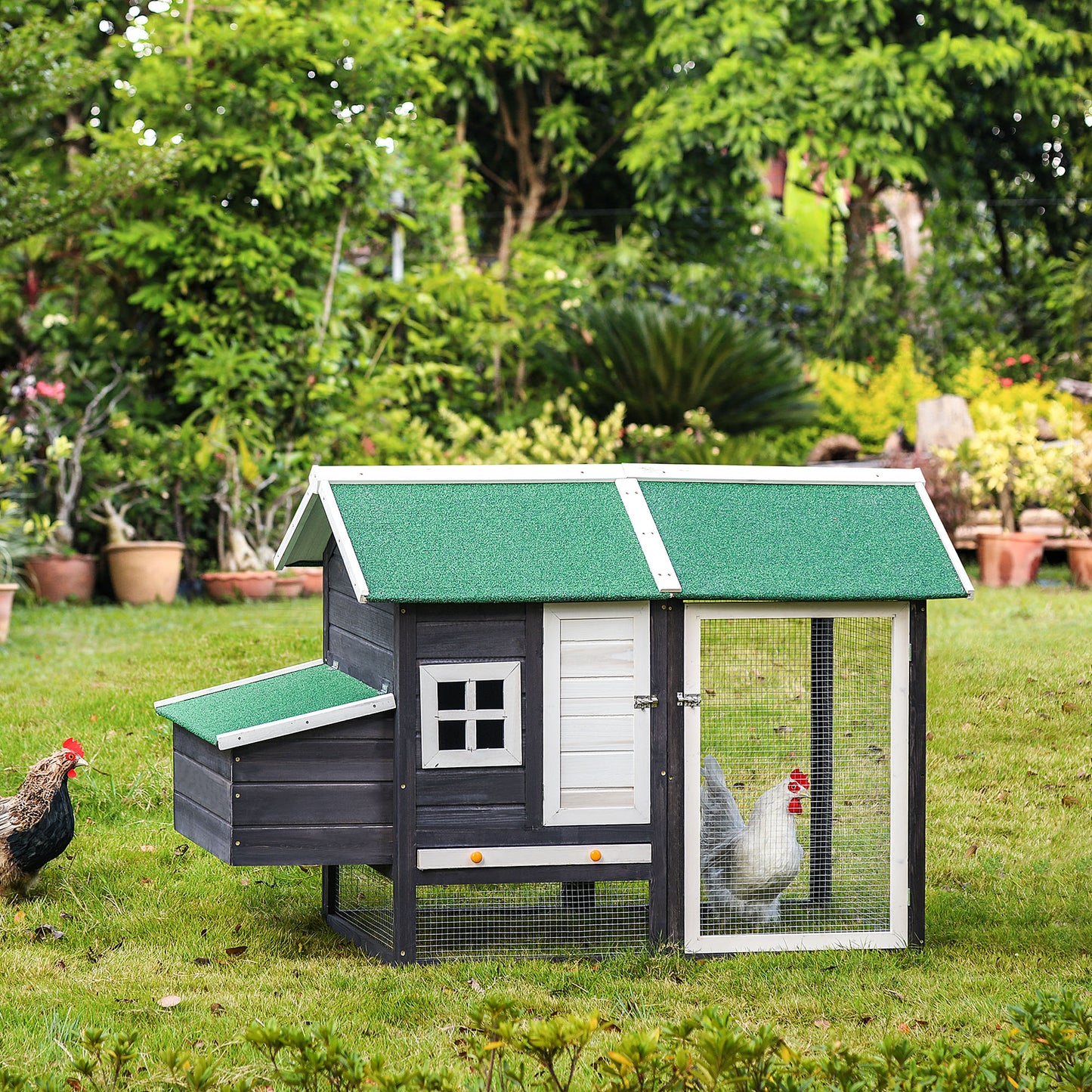 Pawhut Gallinero Madera Exterior Con Nido Corral Y Techo Asfáltico 170x81x110 Cm_1