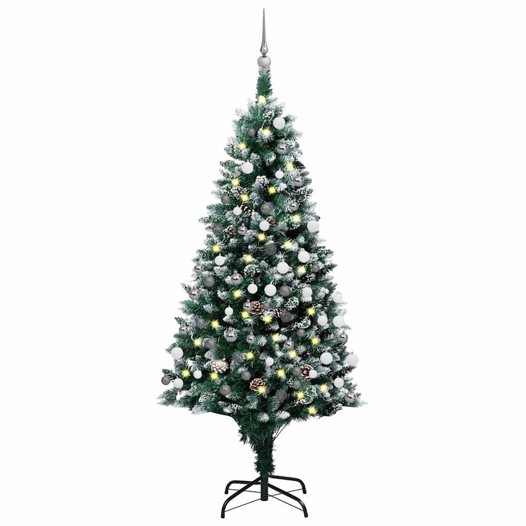 Vidaxl Árbol De Navidad Helado Con Luces, Bolas Y Piñas 150 Cm_0