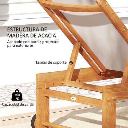 Outsunny Juego De 2 Tumbonas De Madera Con Ruedas Respaldo Ajustable Gris Claro_5