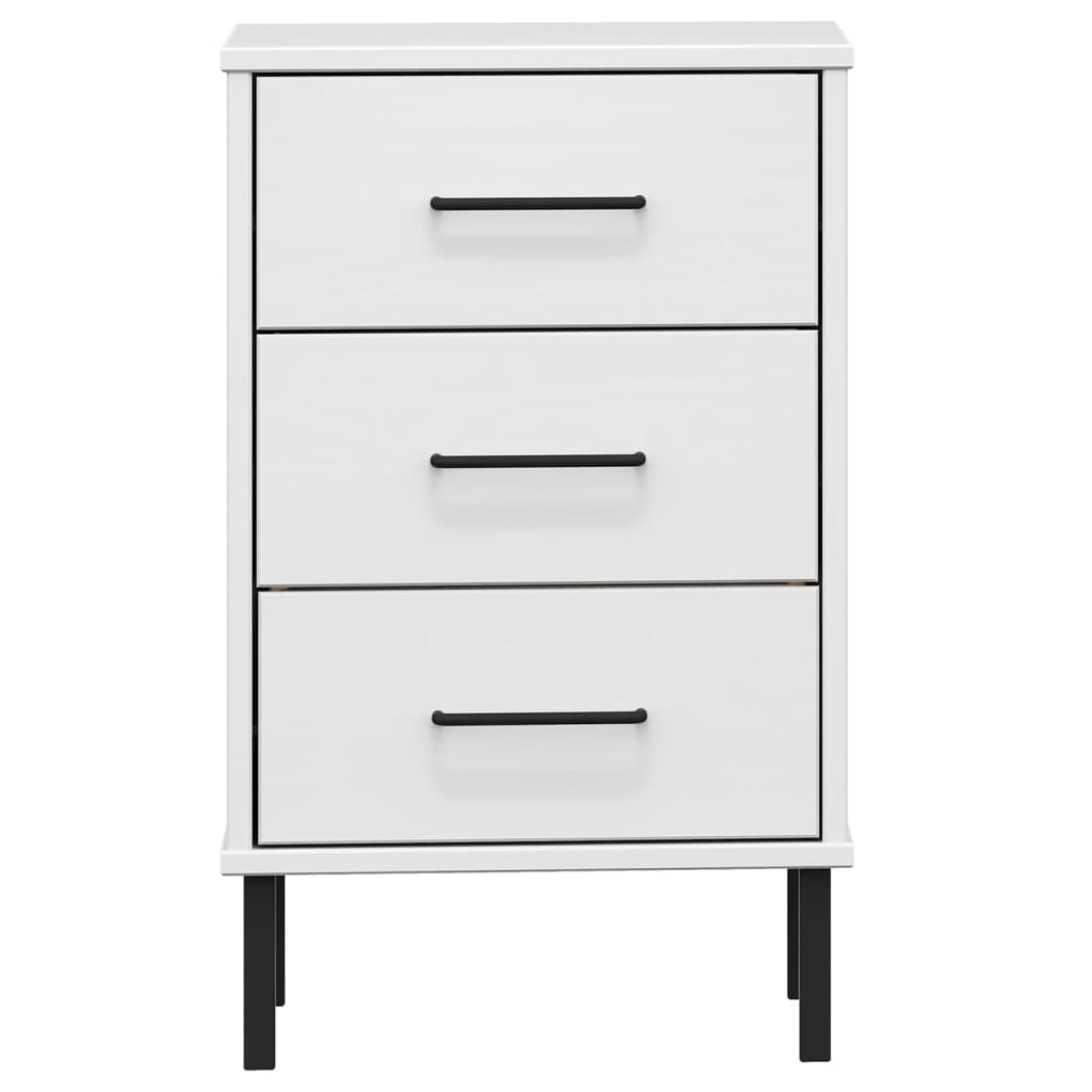 Mesita De Noche Patas De Metal Madera Maciza Pino Blanca Oslo_2