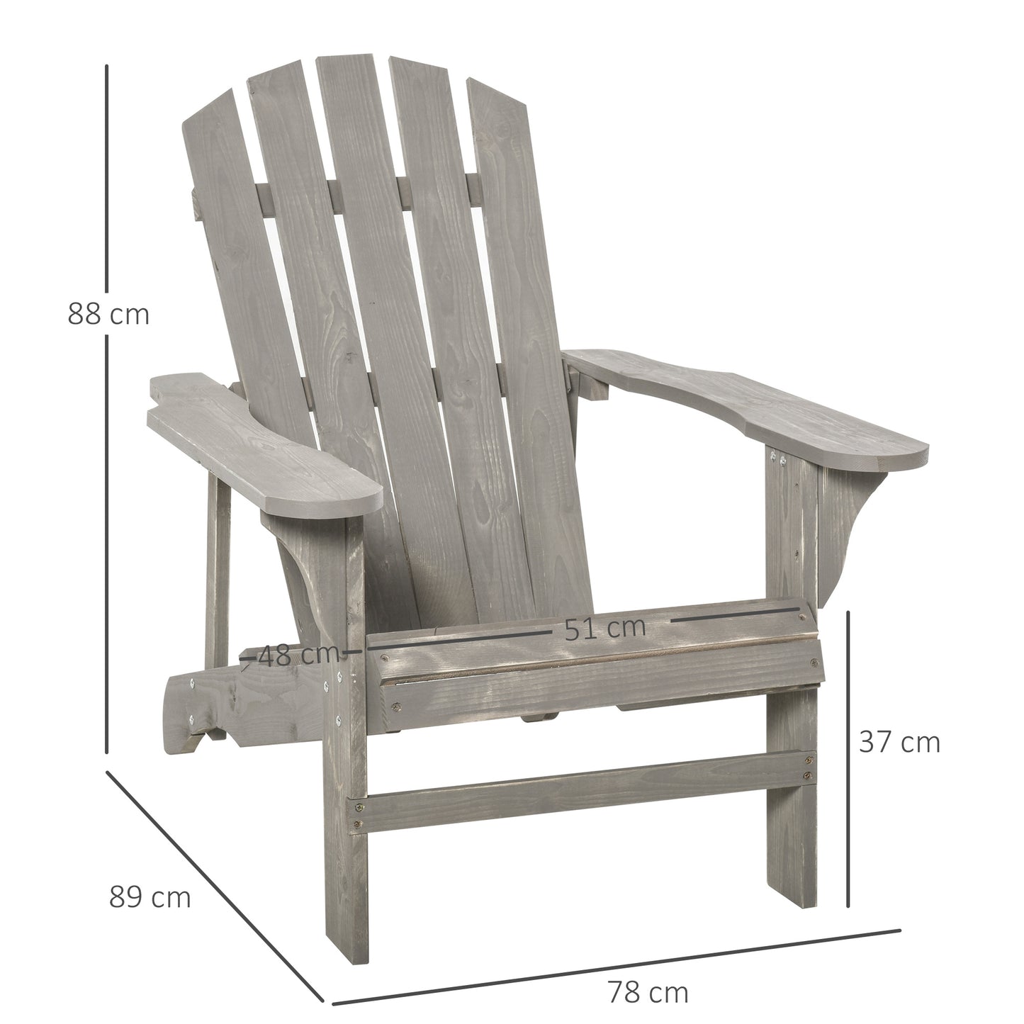 Outsunny Silla Adirondack De Madera Carga 150 Kg 78x89x88 Cm Gris Claro_2