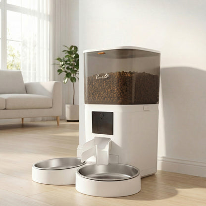 Pawhut Comedero Automático 6l Wifi 2.4g Control App 2 Cuencos Grabadora Voz 10s_1