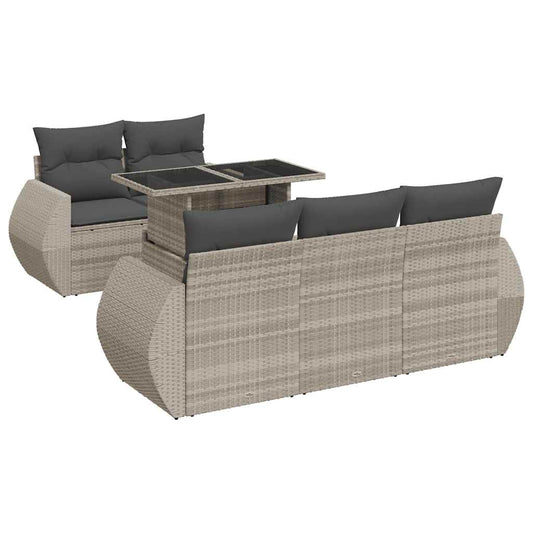 Set De Sofás De Jardín 6 Pzas Y Cojines Ratán Sintético Gris / Vetonek_0