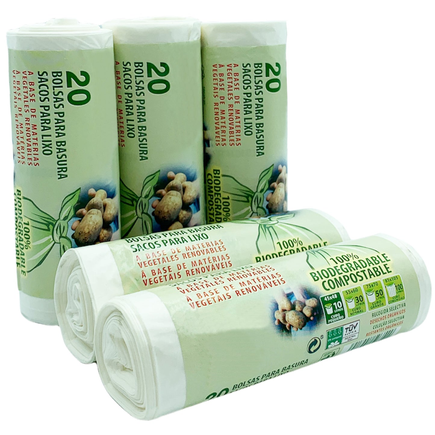 100 Bolsas De Basura Biodegradabale Y Compostable, 10l Capacidad Cada Una_0