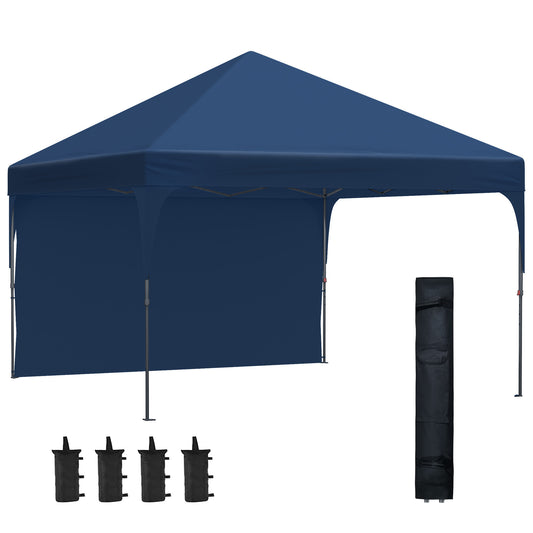 Outsunny Cenador Plegable 3x3m Altura Ajustable Con 1 Pared 4 Sacos Arena Azul_0