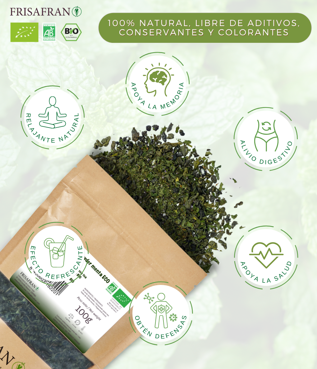 Té Verde Gunpowder Menta Ecológico Granel - Calidad Y Sabor | Frisafran 100 G_1