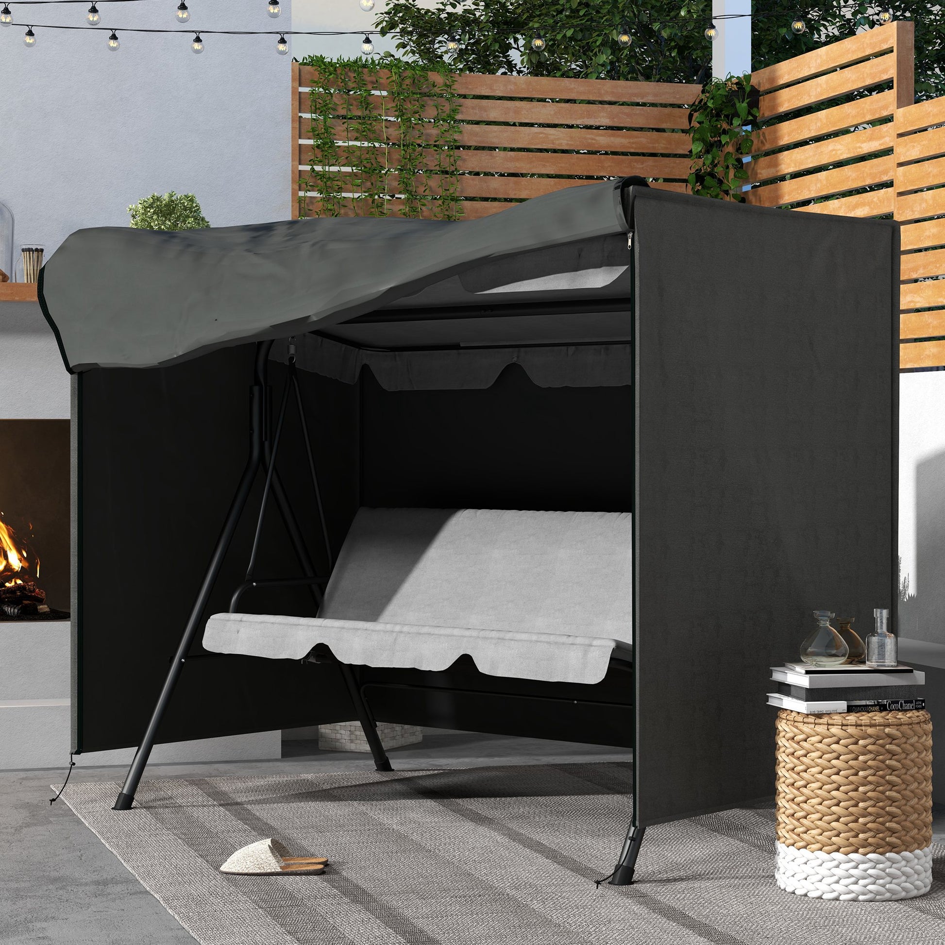 Outsunny Funda Balancín Jardín Con 2 Cremalleras 205x124x164 Cm Gris Oscuro_1