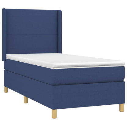 Cama Box Spring Colchón Y Luces Led Tela Azul 90x200 Cm / Vetonek_5