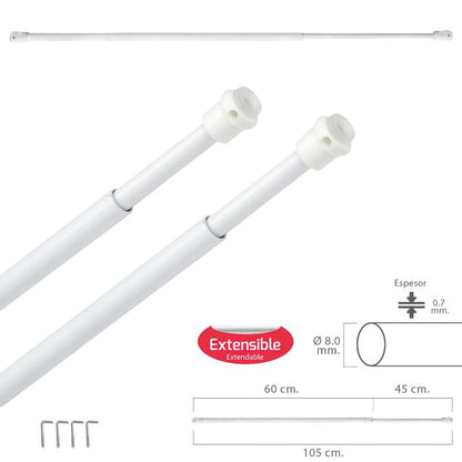 Barra Visillo Extensible 60/105 Cm. Con Muelle Presion, Soportes Y Ventosas (2 Piezas)_0