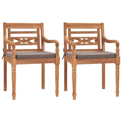 Vidaxl Sillas Batavia 2 Uds Madera Maciza Teca Con Cojines Gris Oscuro_0