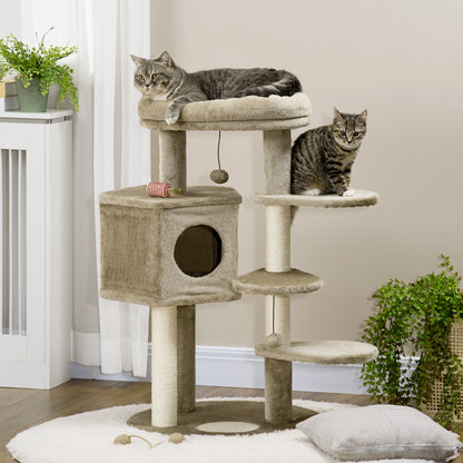 Pawhut Árbol Rascador Para Gatos Altura 94 Cm Con Cama Cueva 3 Escaleras Bolas_1