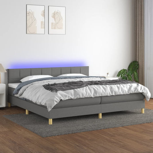 Cama Box Spring Con Colchón Y Led Tela Gris Oscuro 200x200 Cm / Vetonek_0