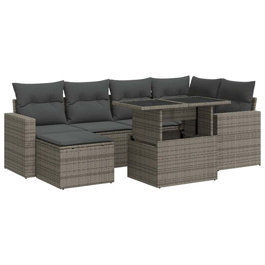 Set De Sofás De Jardín 7 Pzas Con Cojines Ratán Sintético Gris / Vetonek_0