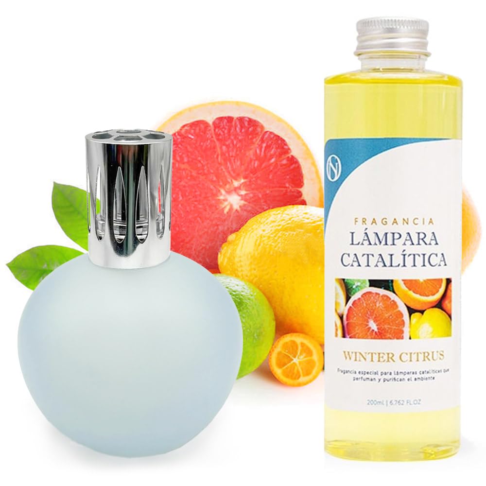 Lámpara Catalítica Azul Grisáceo Mate + Aroma Winter Citrus 200ml - Elimina Malos Olores, Impurezas Y Perfuma_0