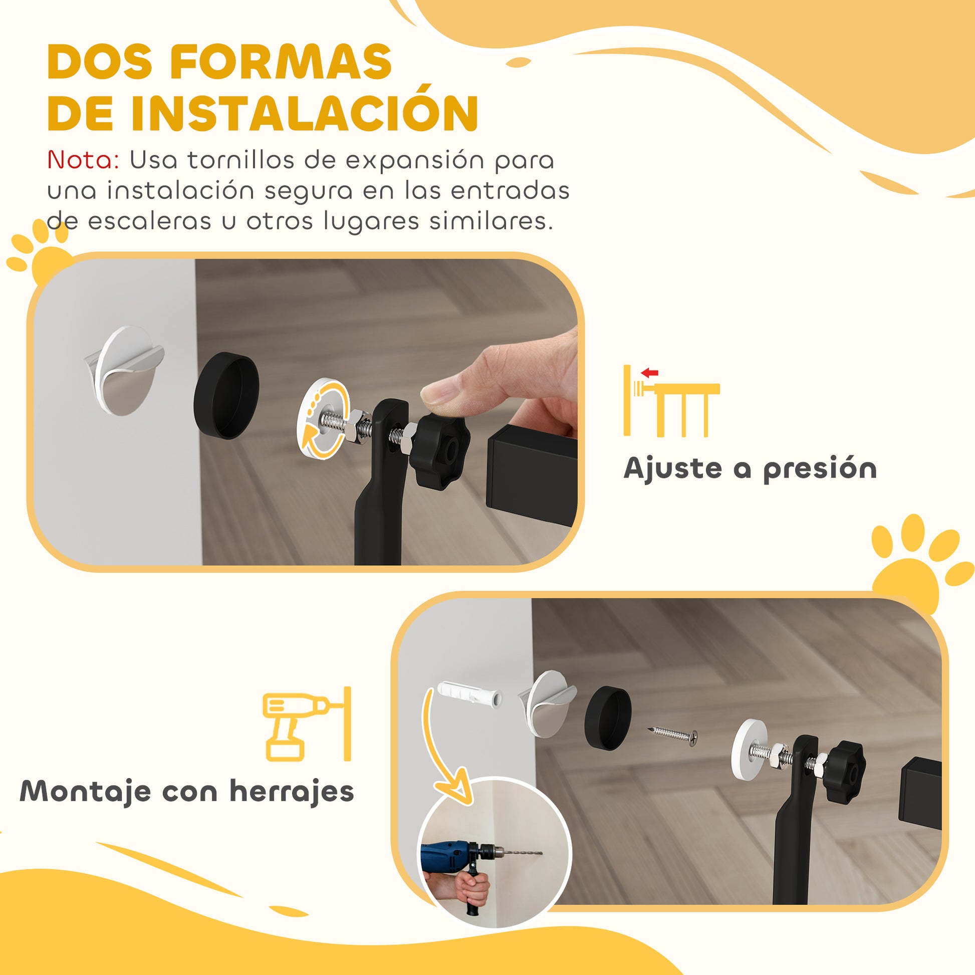 Pawhut Barrera Para Perros Con Ancho Ajustable 77-104 Cm Con Extensiones Negro_5
