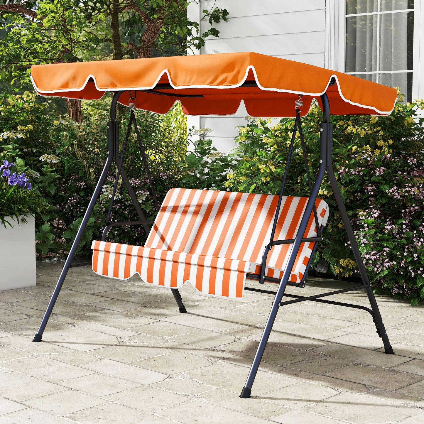 Outsunny Columpio De Jardín De 3 Plazas Techo Ajustable 172x110x153 Cm Naranja_3
