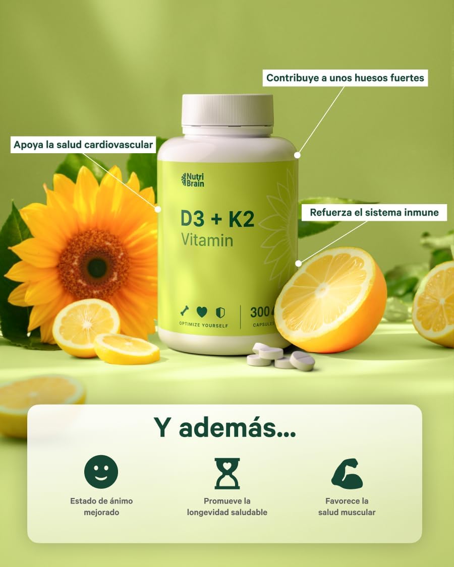 Vitamina D3 4000ui Y K2 Para Huesos E Inmunidad Nutribrain 300 Comprimidos_3