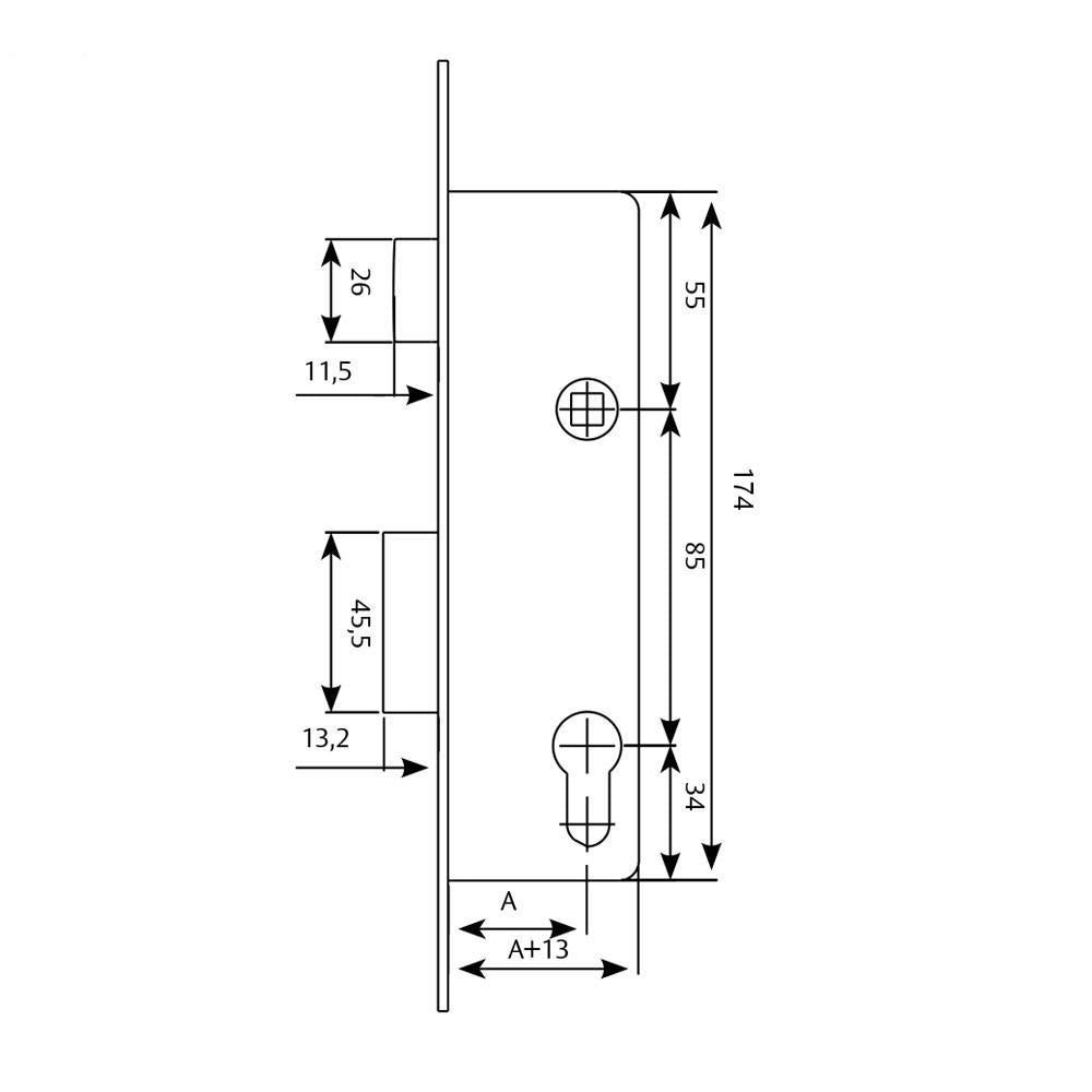 Cerradura Tesa 2210/28/ssi Sin Cerradero Sin Escudo
