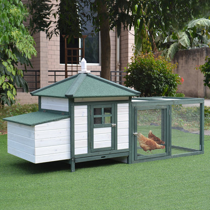 Pawhut Gallinero De Madera Con Caja Nido Espacio Para Correr 196x76x97cm Verde_1