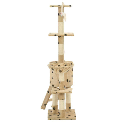 Vidaxl Rascador Para Gatos Con Poste De Sisal 138 Cm Huellas Beige_4