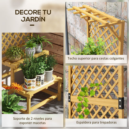 Outsunny Soporte Para Plantas De Madera De 2 Niveles Con Enrejado Natural_3