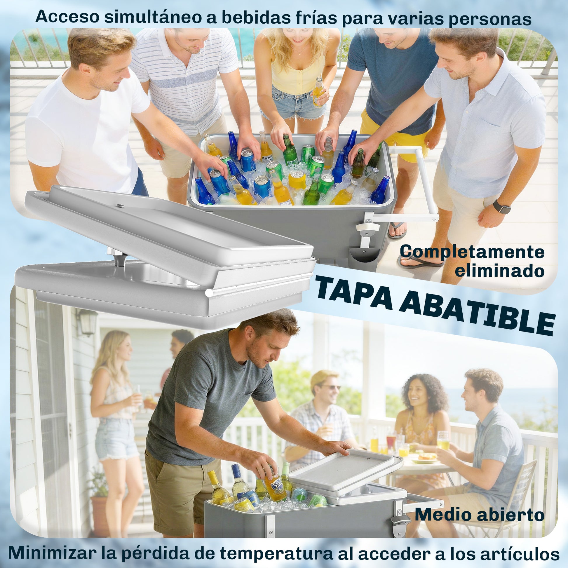 Outsunny Carrito Nevera De 56l Con Ruedas Estante Abrebotellas Gris_5