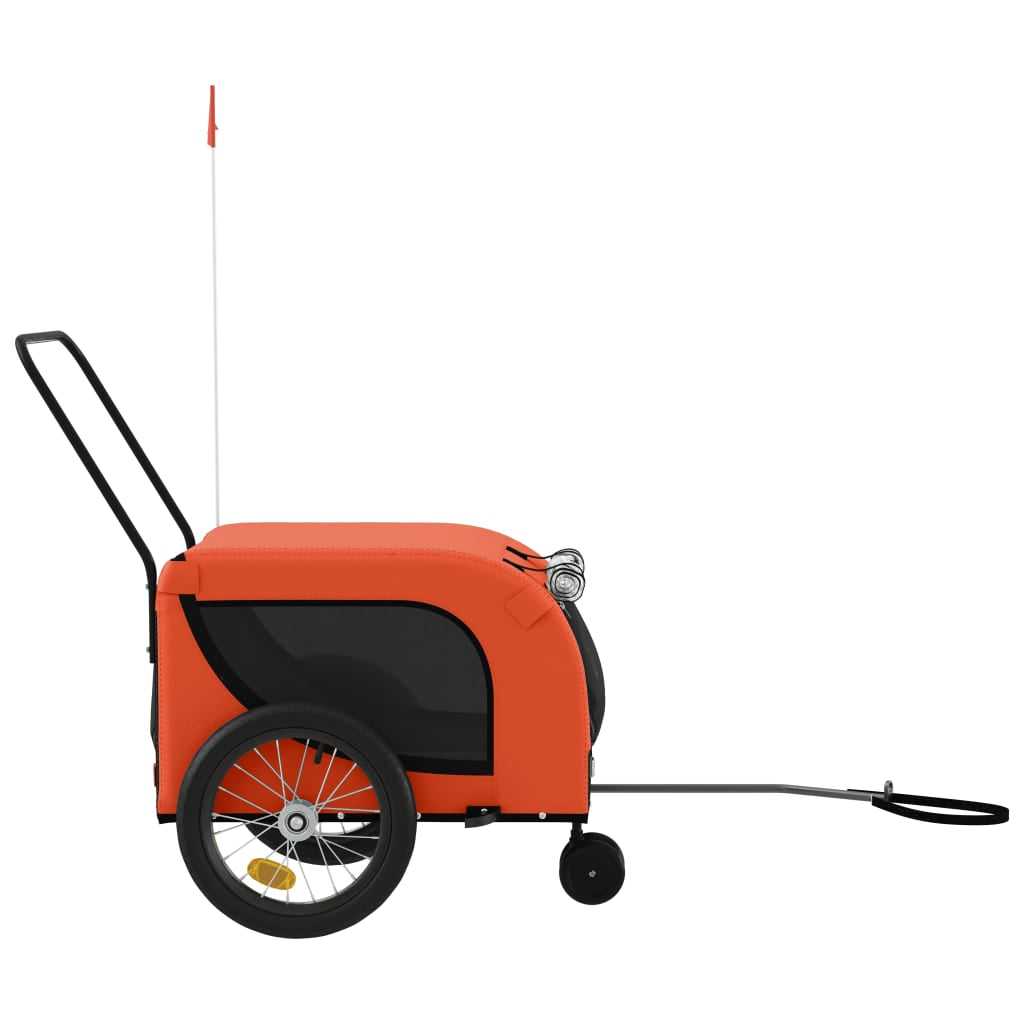 Vidaxl Remolque De Bicicleta Mascotas Hierro Tela Oxford Naranja Negro_4