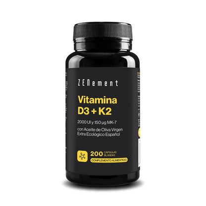 Vitamina D3 + K2, Colecalciferol (2000 UI) & MK-7 (150 μg) Zenement, 200 comprimidos