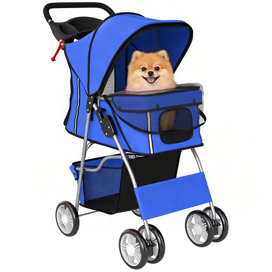 Pawhut Carrito Para Perros Plegable Con Cesta De Almacenaje 77x44x102 Cm Azul_0