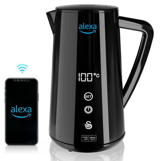 Alexa Hervidor Agua Eléctrico Inteligente Wifi Smart Kettle 1,5l Inalámbrico Control Táctil Led Swan Sk14650blkneu, Negro_0