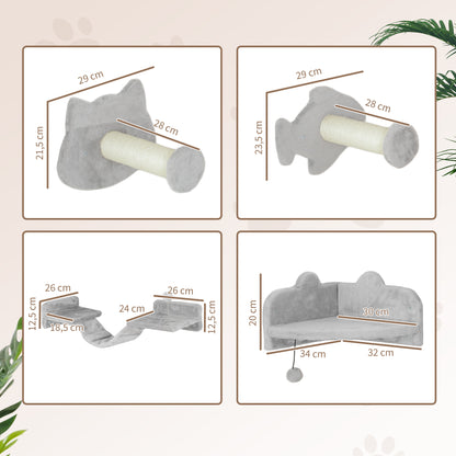 Pawhut Juego De Pared De Escalada Para Gatos De 4 Piezas Con Plataformas Gris_2
