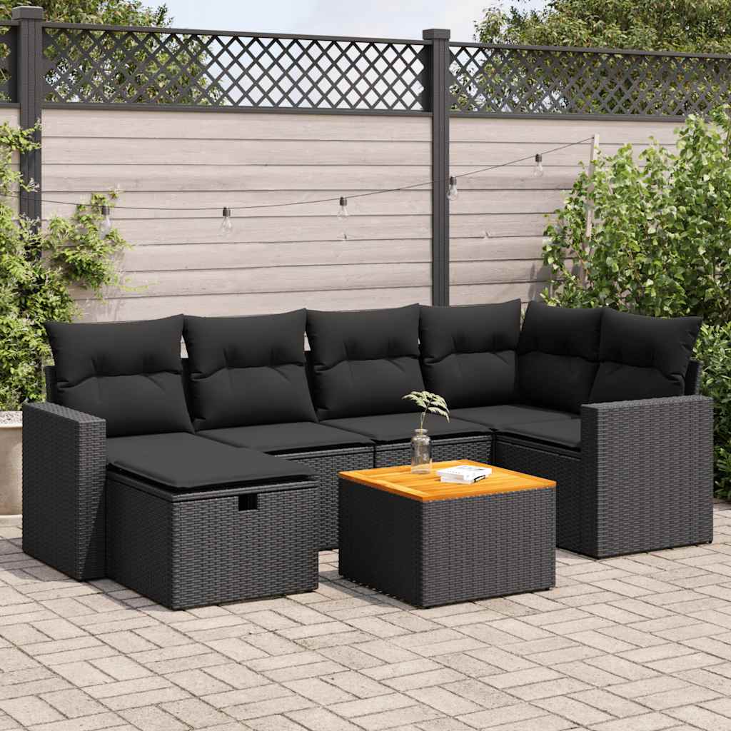 Set De Sofás De Jardín 7 Pzas Con Cojines Ratán Sintético Negro / Vetonek_1