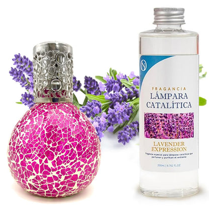 Lámpara Catalítica Mosaico Fucsia + Fragancia Lavender Expression 200 Ml - Elimina Malos Olores, Impurezas Y Perfuma_0