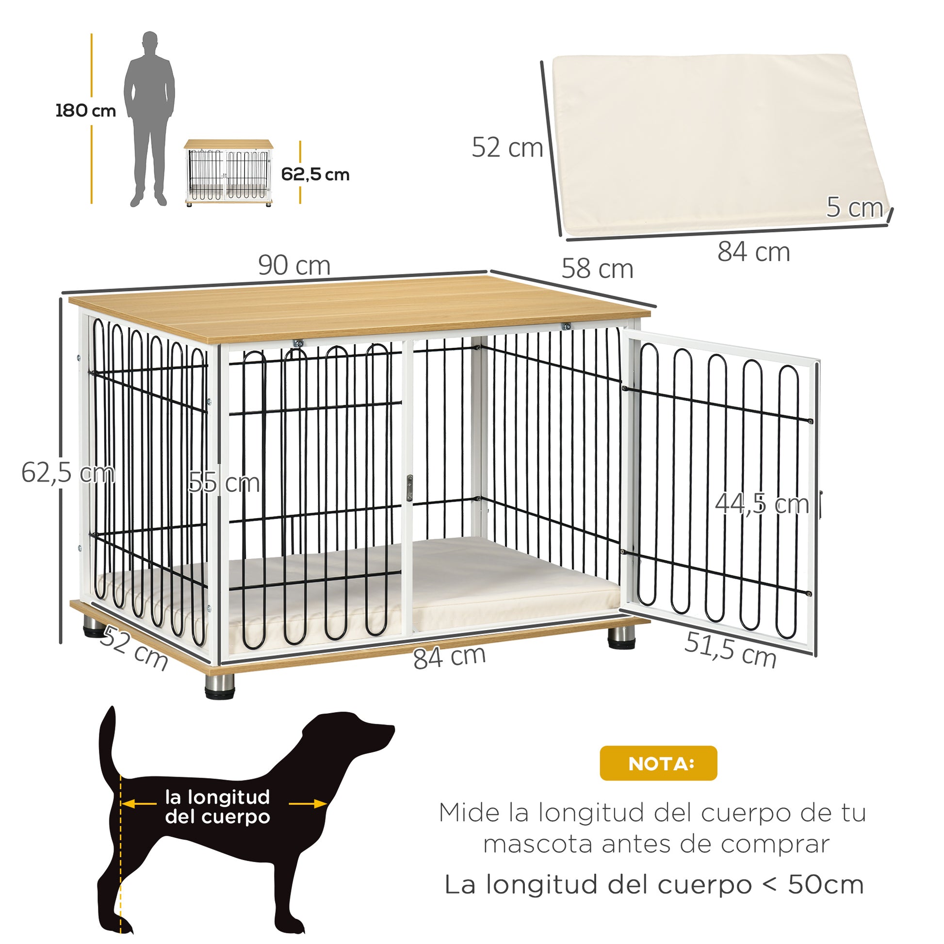 Pawhut Jaula Para Perros Interior En Casa 90x58x62,5 Cm Superficie Mesa Auxiliar_2