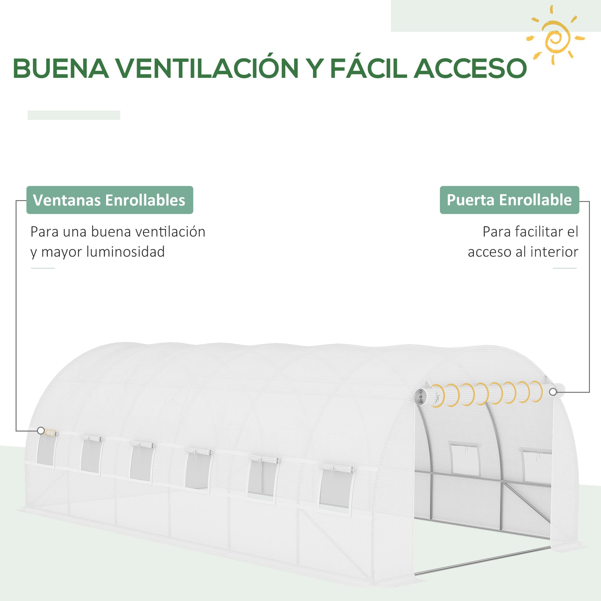 Outsunny Cubierta De Invernadero Túnel 6x3x2m 12 Ventanas Y Puerta Enrollable_4