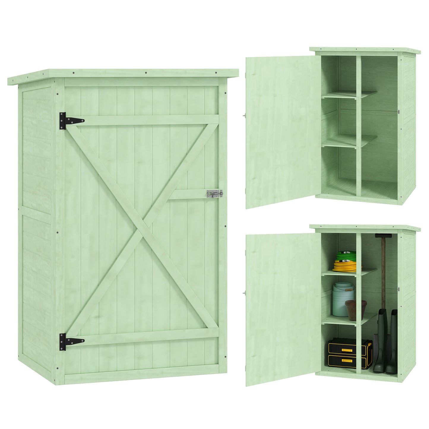Outsunny Caseta De Jardín De Madera 75x56x115 Cm Con 3 Estantes Puerta Pestillo_0