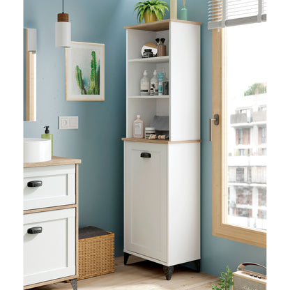 Columna De Baño, Mueble Auxiliar, Armario Alto Estilo Vintage 168x46,5x31 Cm Espacio Almacenaje, Briebe, Eterna, Blanco