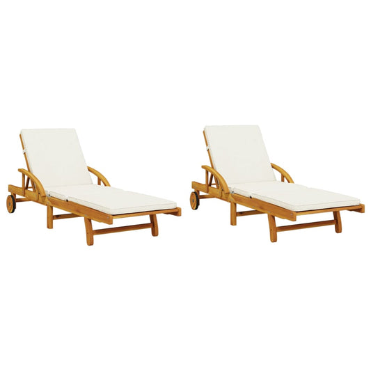 Tumbonas Con Cojines 2 Uds Madera Maciza De Acacia 200x68x83 Cm / Vetonek_0