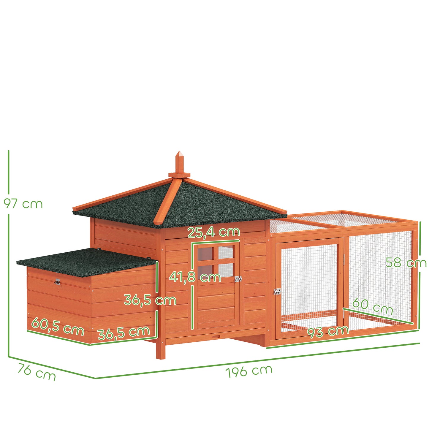 Pawhut Gallinero De Madera Exterior Con Nidos Corral 196x76x97 Cm Naranja_2