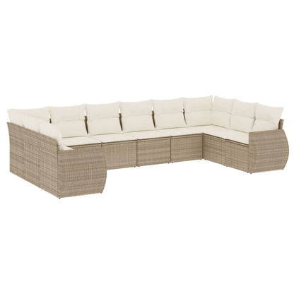 Juego De Sofás Jardín Con Cojines Beige 10 Pzas Ratán Sintético / Vetonek_1