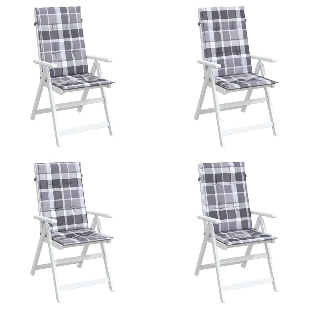 Vidaxl Cojín Silla Jardín Respaldo Alto 4 Uds Cuadros Gris 120x50x3 Cm_2