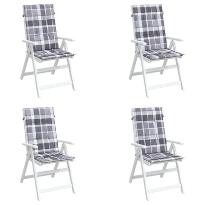 Vidaxl Cojín Silla Jardín Respaldo Alto 4 Uds Cuadros Gris 120x50x3 Cm_2