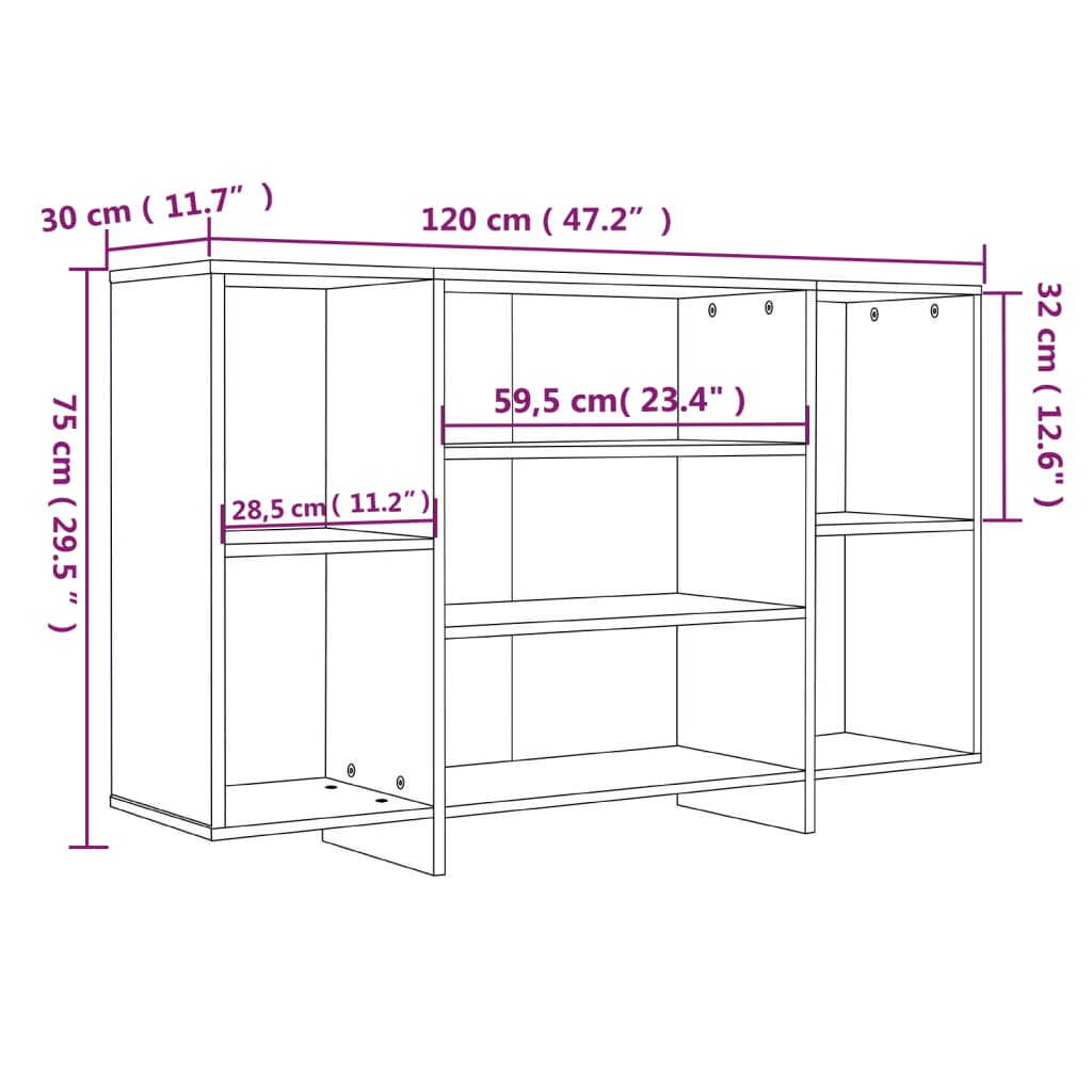 Aparador De Madera De Ingeniería Marrón Roble 120x30x75 Cm / Vetonek_3