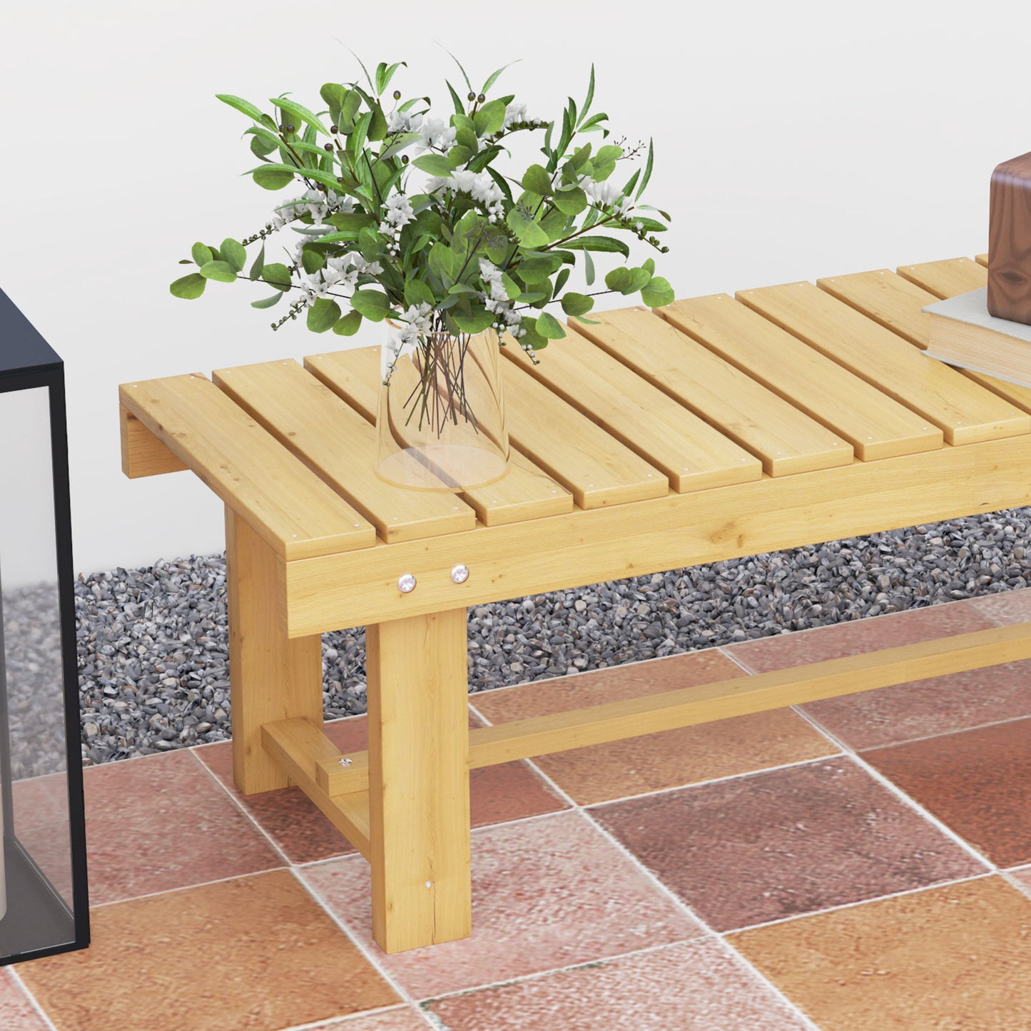 Outsunny Banco De Jardín De Madera De 2 Plazas Carga 250 Kg 110x38x35 Cm Natural_3