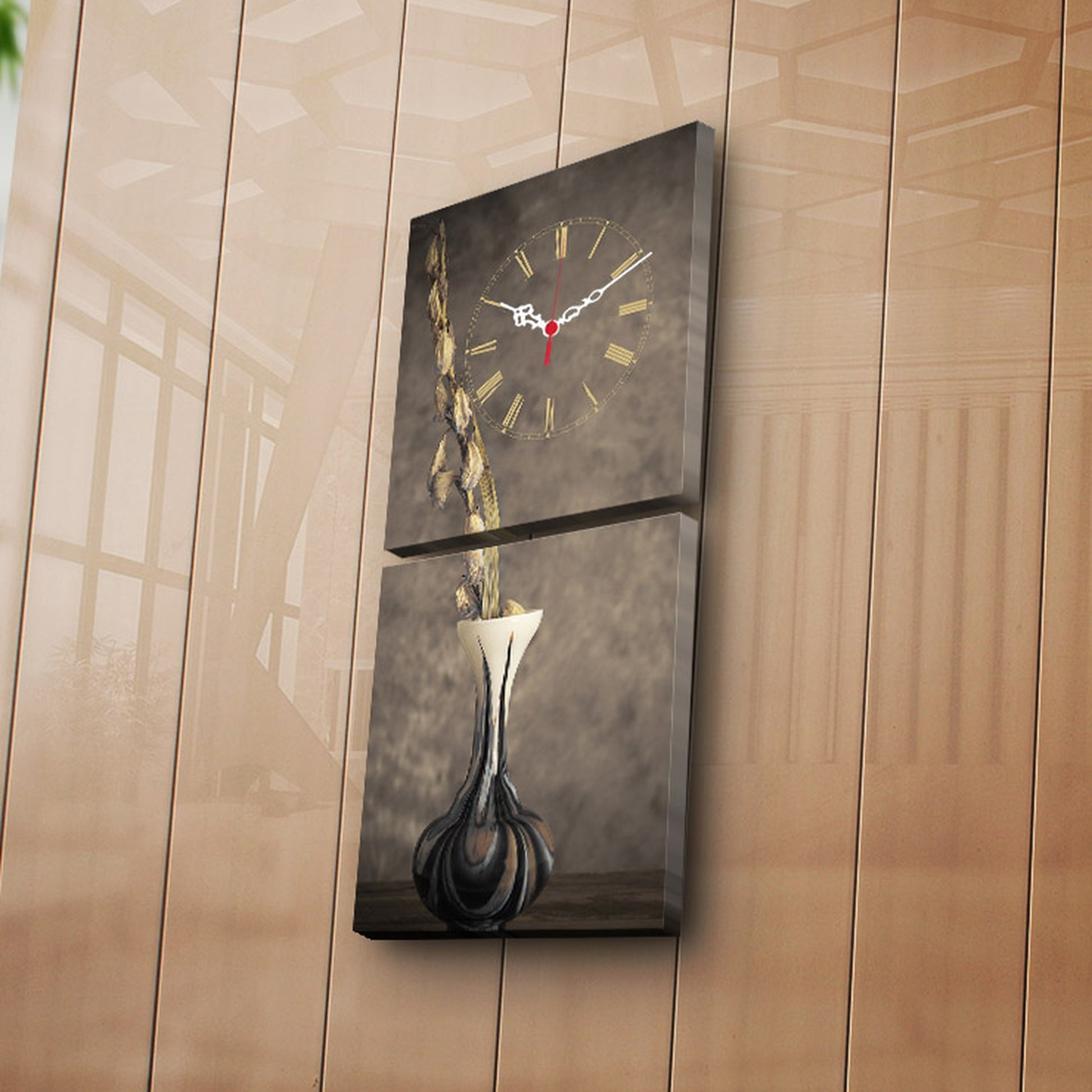 Reloj De Pared Con Lienzo Decorativo De Jarrón