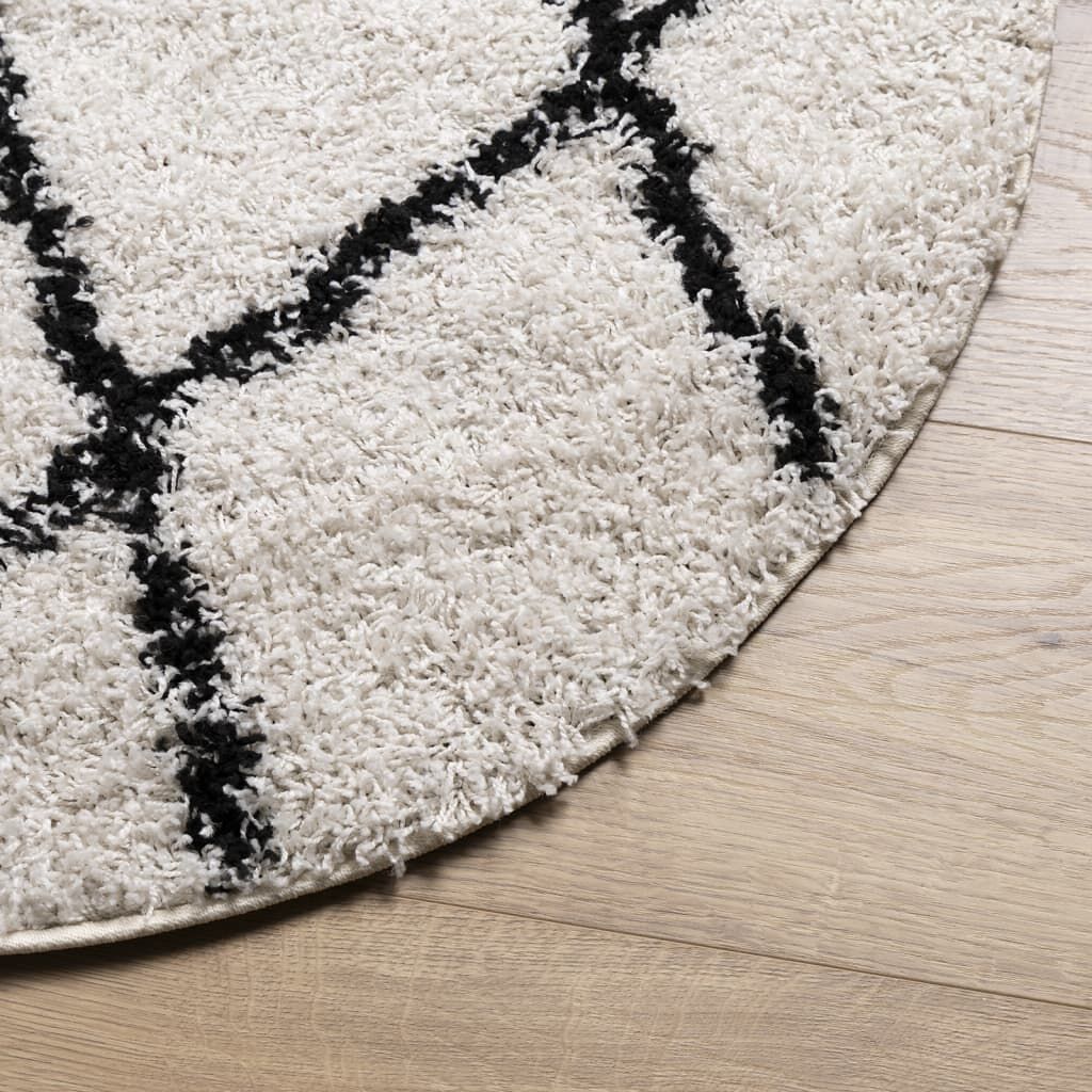 Vidaxl Alfombra De Pelo Largo Moderna Pamplona Crema Y Negro Ø 80 Cm_3