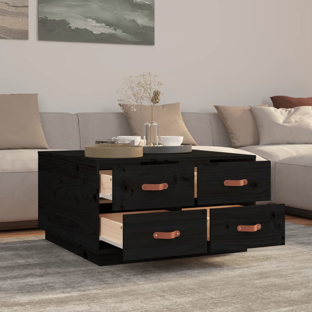 Mesa De Centro De Madera Maciza De Pino Negro 80x80x45 Cm_2