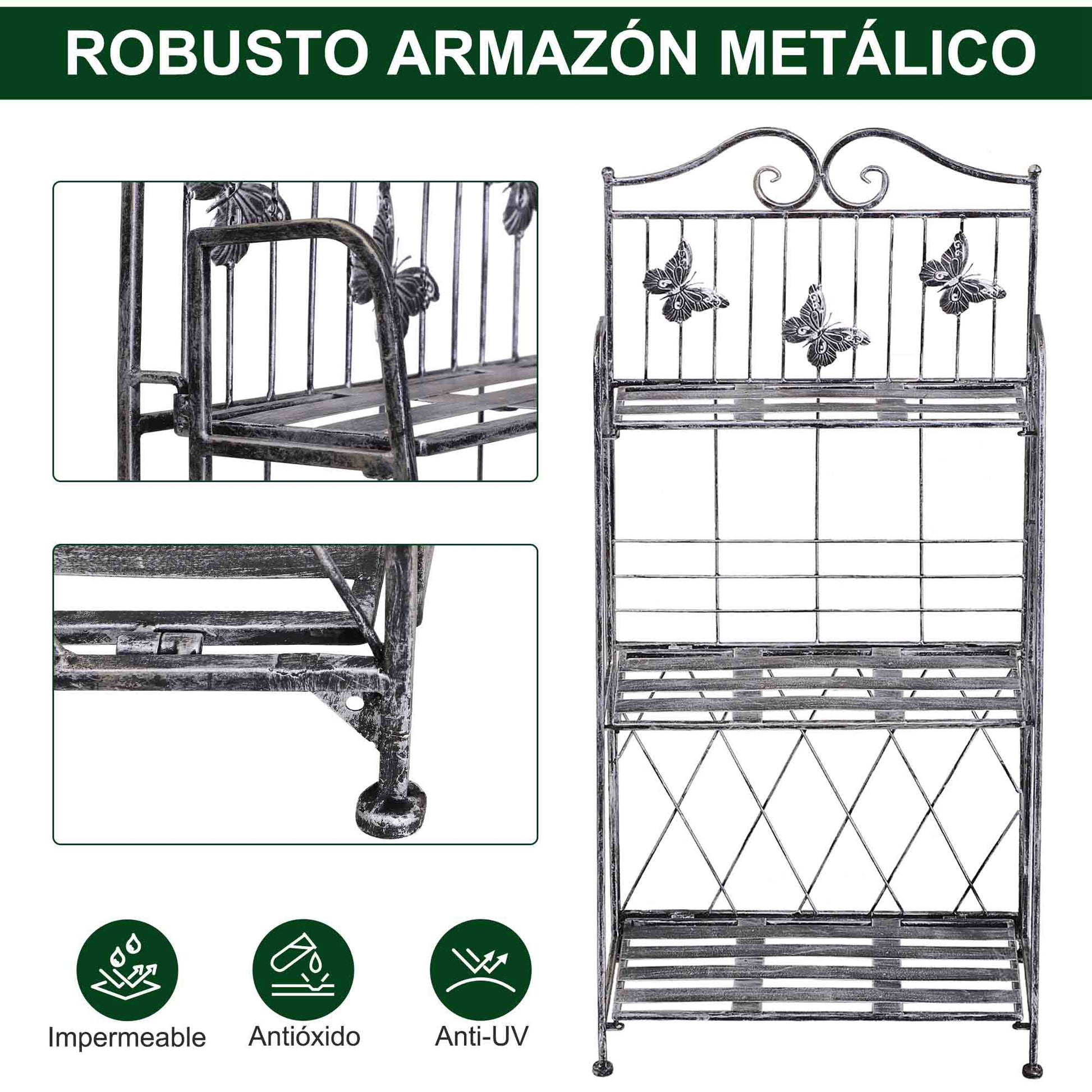 Outsunny Estantería Para Plantas Plegable De 3 Niveles Gris Plateado_5
