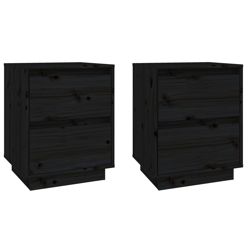Mesitas De Noche 2 Uds Madera Maciza De Pino Negro 40x35x50 Cm_0